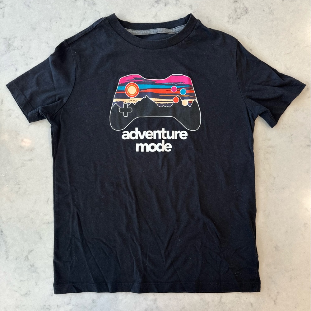 Old Navy Black Graphic Tee with Pink and Red Accents